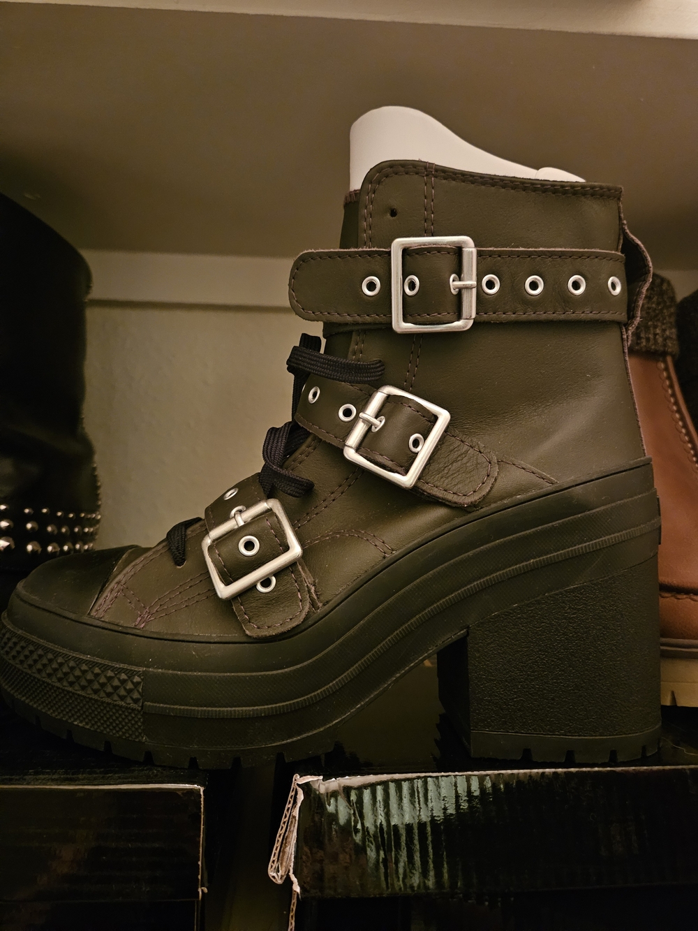Converse Black Chunky Platform Lace-Up Ankle Boots - Picture 2 of 5